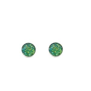 Green Mineral Crystal Stud Earrings